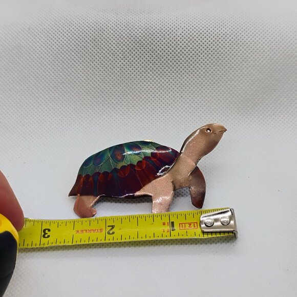 Large Unique Copper Enamel Painted Turtle Tortoise Brooch/Pin - Picture 4 of 6